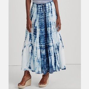 Lauren Ralph Lauren Blue and White Tie-Dye Maxi Skirt